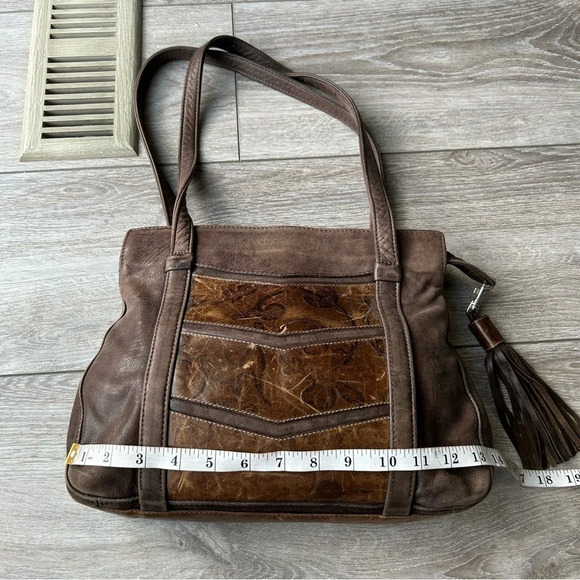 Vintage Brown Distressed Leather Convertible  Shoulder Bag with Tassels - Picture 14 of 16